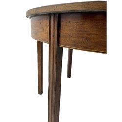 Early 19th century mahogany demi-lune table, on square moulded supports