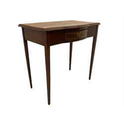 Edwardian mahogany plant stand, mahogany plant stand, two smokers stands, mahogany centre table, side table with drawer, hardwood folding chair, Edwardian mirror glazed corner cabinet and an occasional table (9)