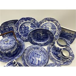 A collection of Spode Italian pattern wares, to include jar and cover, various sized bowls, various sized teacups and saucers, jug,, plates, etc., with blue printed marks beneath. 