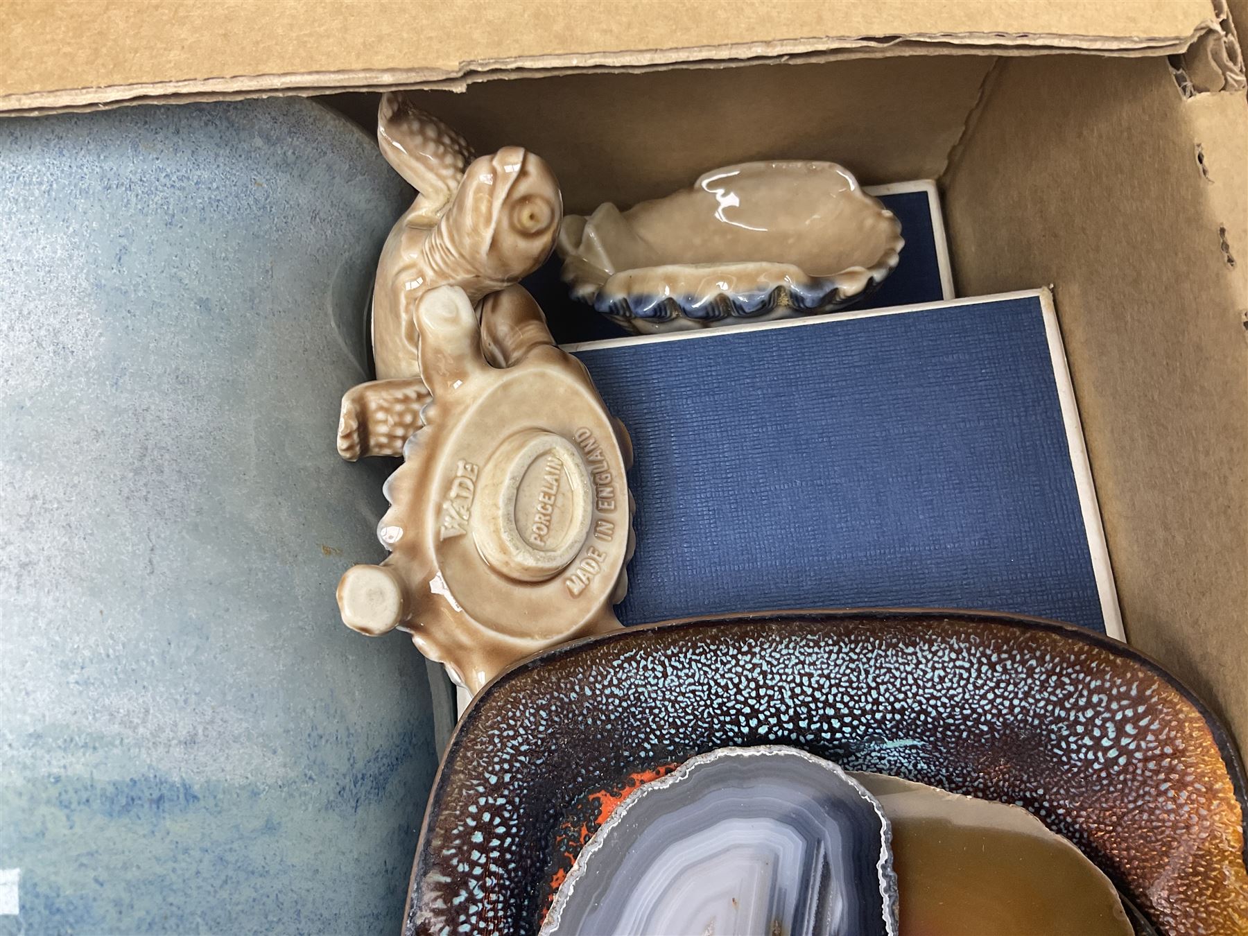 Masons and Furnival Denmark pattern blue and white tea wares, together with a Royal Worcester trinket box, Leedsware bowl and other ceramics and glassware, in four boxes