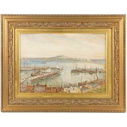 Nathan Stanley Brown (British 1890-1980): Scarborough Harbour on a Summer's Day, watercolour signed 25cm x 37cm