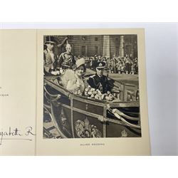 King George VI and Queen Elizabeth - signed 1949 Christmas card with gilt embossed crown to cover, black and white photograph to the interior, of The King and Queen riding in an open carriage to their Silver Wedding Celebration, signed 'George R. Elizabeth R.'