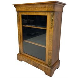 Victorian walnut pier display cabinet, inlaid detail, gilt metal mounts