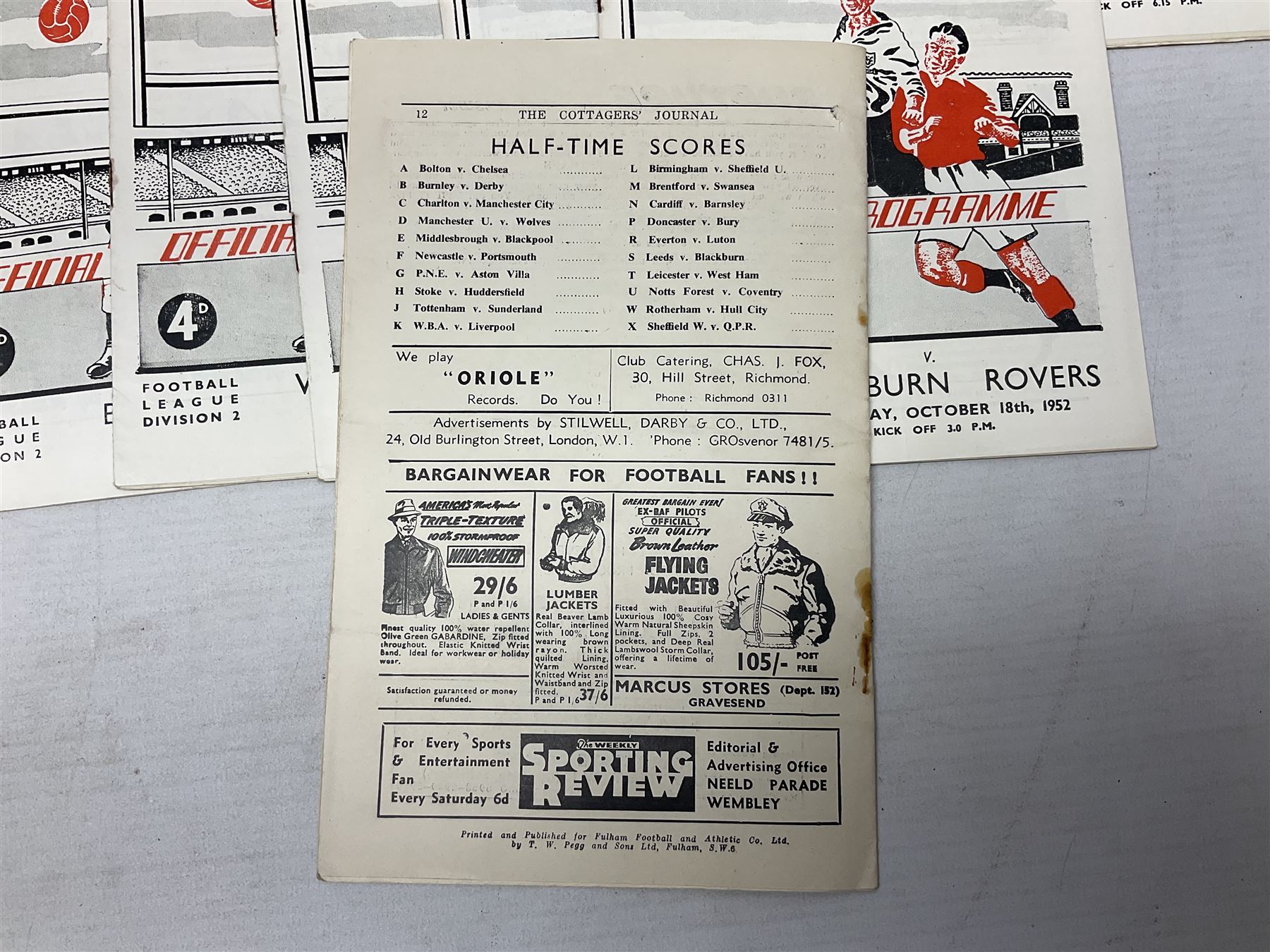 Fulham F.C. programmes - twenty-seven home matches 1949/50 - 1957/58; and two photocopies of memorabilia items