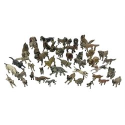 Collection of miniature cold painted bronze and similar animals, to include dogs, cats, foxes etc 