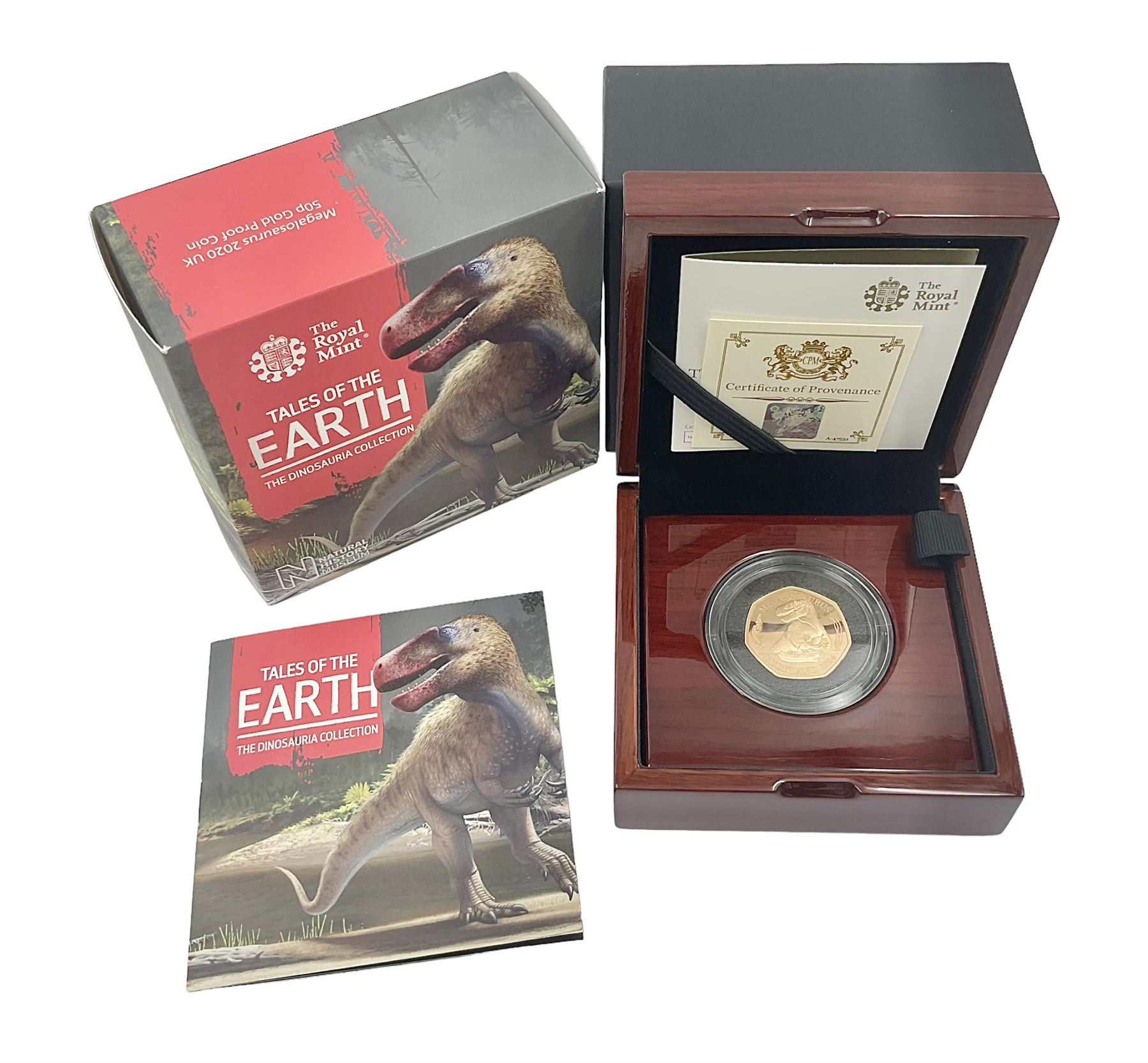 The Royal Mint United Kingdom 2020 'Tales of the Earth Megalosaurus' gold proof fifty pence coin, cased with certificate