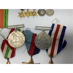 WW2 group of five medals comprising Defence Medal, 1939-1945, Italy Star, French and German Star and 1939-1945 star, with miniatures  