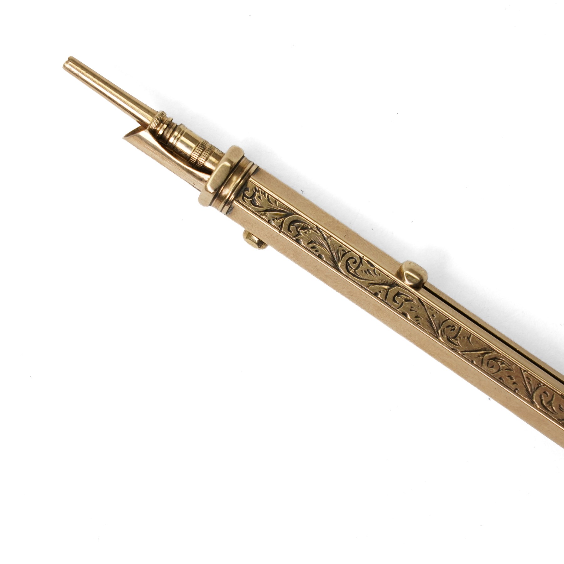 Sampson Mordan & Co. hexagonal gold combination dip pen and propelling pencil with engraved decoration and bloodstone seal, L9.3cm, together with a Wahl Eversharp gold filled pencil