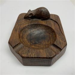 Mouseman - oak ashtray, rectangular form with rounded and canted corners, carved with mouse signature, by the workshop of Robert Thompson, Kilburn