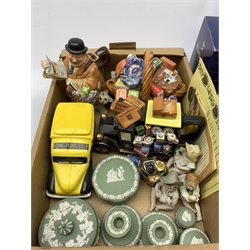 A Royal Doulton figurine The Judge HN2443, together with five Ringtons teapots, and a Ringtons buiscuit barrel, plus a small group of Wedgwood green Jasperware, etc. 