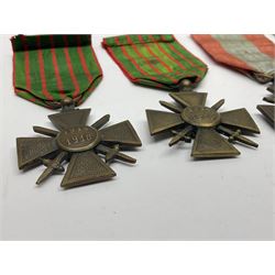 Six WWI French medals - Croix De Guerres for 1914/15, 1916, 1917 & 1918, Medaillie Militaire and TOE (Theatres Operations Exterior); all with ribbons (6)