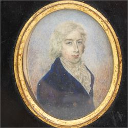 Attrib. Henry Edridge (British 1768-1821): Portrait of 'Henry Hamilton' (Irish c.1780-1850) Wearing a Blue Jacket, miniature watercolor on ivory inscribed and dated c.1795, 8cm x 6cm
Provence: direct from the family of the sitter.
Notes: Henry Hamilton was the son of the Irish politician Sackville Hamilton (1732-1818), and grandson of The Honorable Henry Hamilton (1692-1743). This item has been registered for sale under Section 10 of the APHA Ivory Act