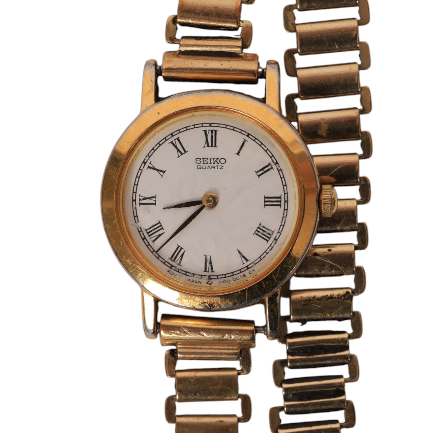 9ct gold cased ladies wristwatch on a 9ct gold bracelet strap, together with a gold plated Seiko wristwatch on a 9ct gold bracelet strap