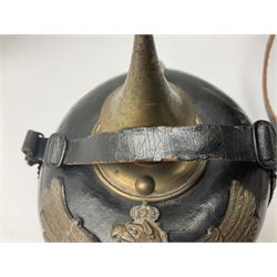 WW1 German leather Pickelhaube helmet with brass plate for Baden regiment, leather strap and leather part only of liner
