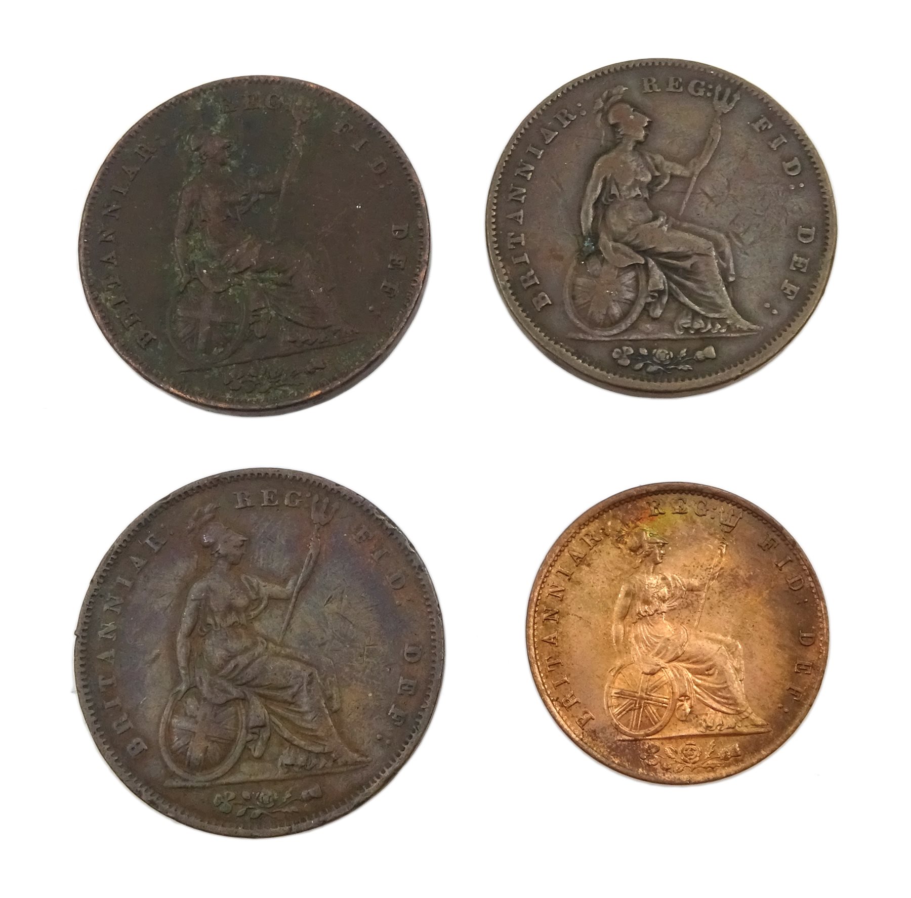 Three Queen Victoria pennies dated 1848, 1853 and 1854 and a Queen