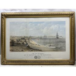 After William Bevan (Engraver - British 19th Century): 'South-West View of the Bay of Hartlepool and the Hartlepools', 19th century coloured lithograph 39cm x 72cm 