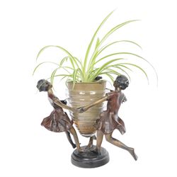 After Edouard Louis Collet: Circle of Three, bronze and glass centrepiece, H22cm