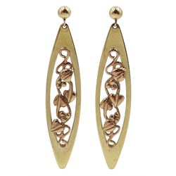 Pair of 9ct yellow and Welsh rose gold 'Tree of Life' pendant stud earrings by Clogau, hallmarked