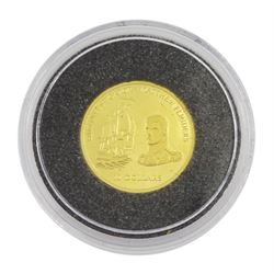 Queen Elizabeth II Fiji 2002 fine gold 1/25 ounce 'Matthew Flinders' coin from 'The Smallest Gold Coins of the World Collection', with certificate