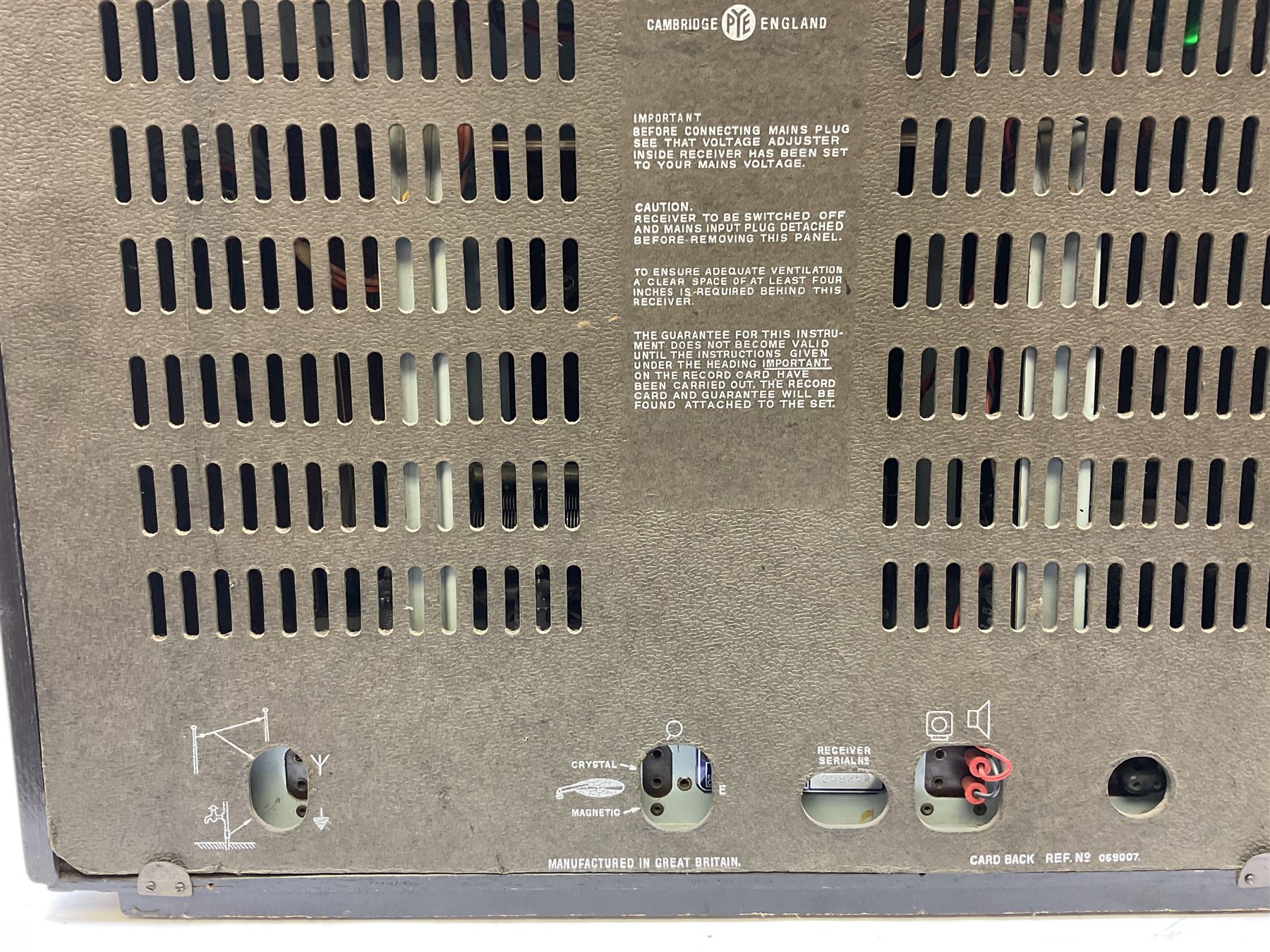 1950s Pye Type PE80 Cambridge International radio, W58cm H43cm D27cm, together with 1952 Pye Type P45 valve radio and 1940s Pye Type 15A radio (3)