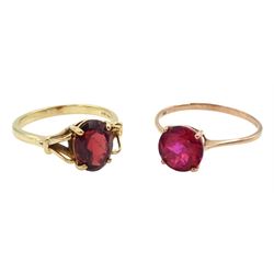 Gold single stone garnet ring and a rose gold red topaz ring, both hallmarked 9ct