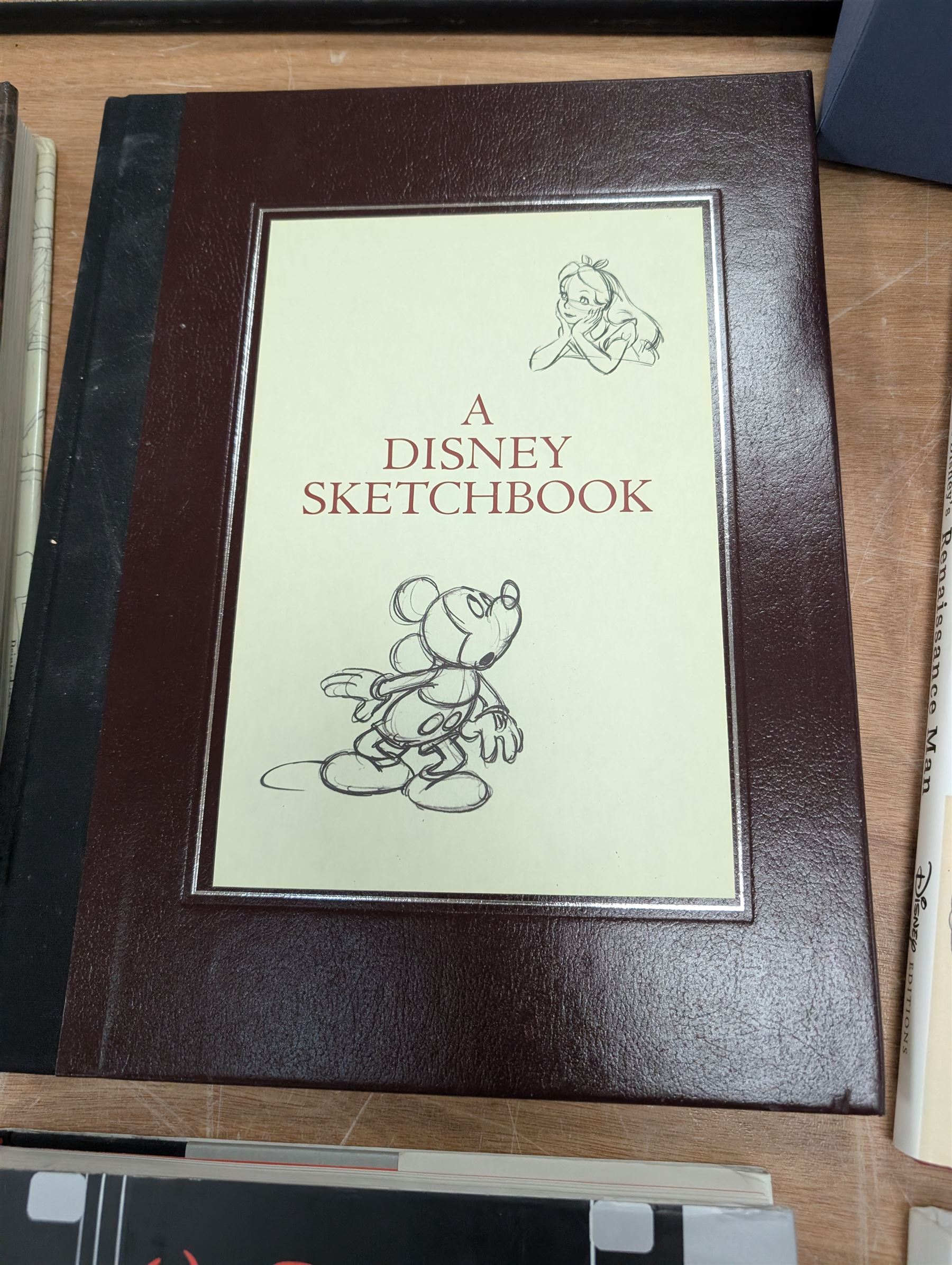 Collection of Disney animation and drawing books, including Walt Disney's Nine Old Men flipbooks, three Nine Old Men reference books, Marc Davis Walt Disney's Renaissance Man, A Disney Sketchbook and The Illusion of Life (7)