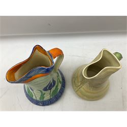 Seven Myott Son & Co hand painted jugs, all with printed mark beneath, H21cm