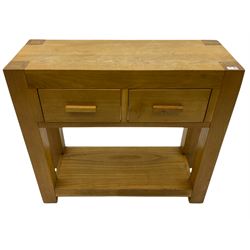 Solid oak and pine side table, fitted with two drawers