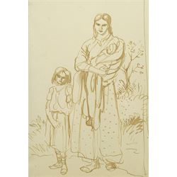 Augustus Edwin John O.M. (British 1878-1961): Study of a Mother and Child with Baby in Rural Landscape, pen and ink on paper unsigned 24cm x 16cm
Provenance: previously with the Chenil Galleries, Chelsea