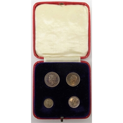  Great British King George VI 1938 Maundy money set fourpence, threepence, twopence and penny, in square red 'Maundy Money' case  