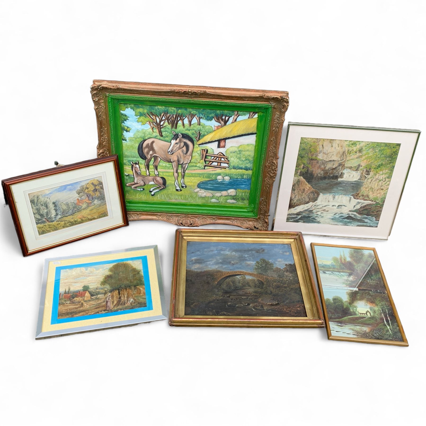 Large original oils depicting Deer and Horses together with various landscapes to include Alan Radcliffe, Ray Evans, Arthur Hall, Valarie Barnaby etc (approx. 18)