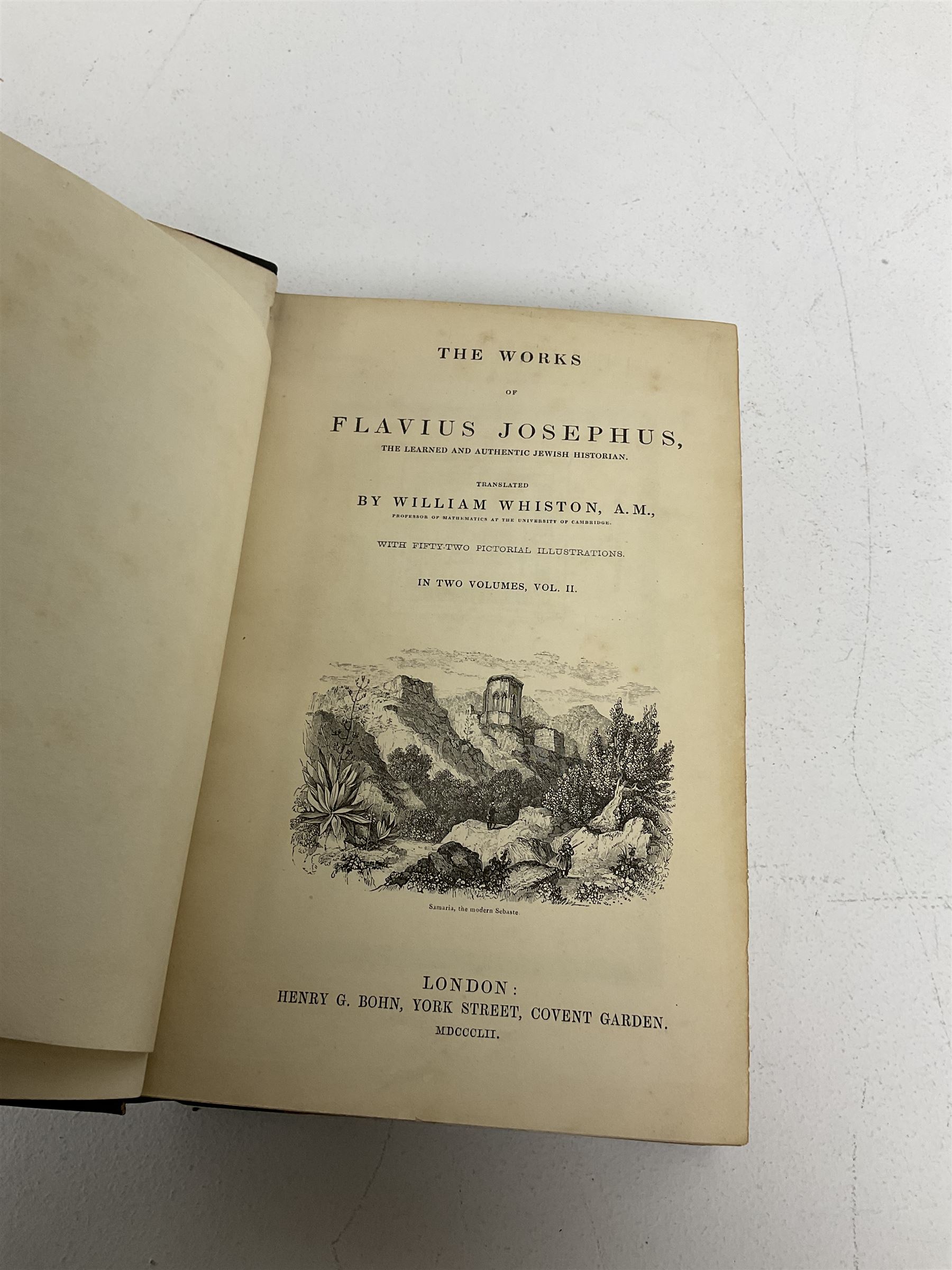 Campbell, John; The Naval History of Great Britain, two volumes, together with De Foe, Daniel; The Life and Adventures of Robinson Crusoe, pub George Routledge and Sons, London, The Works of Flavius Josephus, translated by Whiston, William, pub Henry G Bohn, London, one volume  and two other books