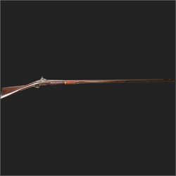 19th century Indian Brown Bess style flintlock musket, the 138cm round steel barrel ram rod beneath, overall L174cm