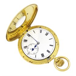 Edwardian 18ct gold half hunter keyless lever pocket watch by Manoah Rhodes & Sons Ltd, Br...
