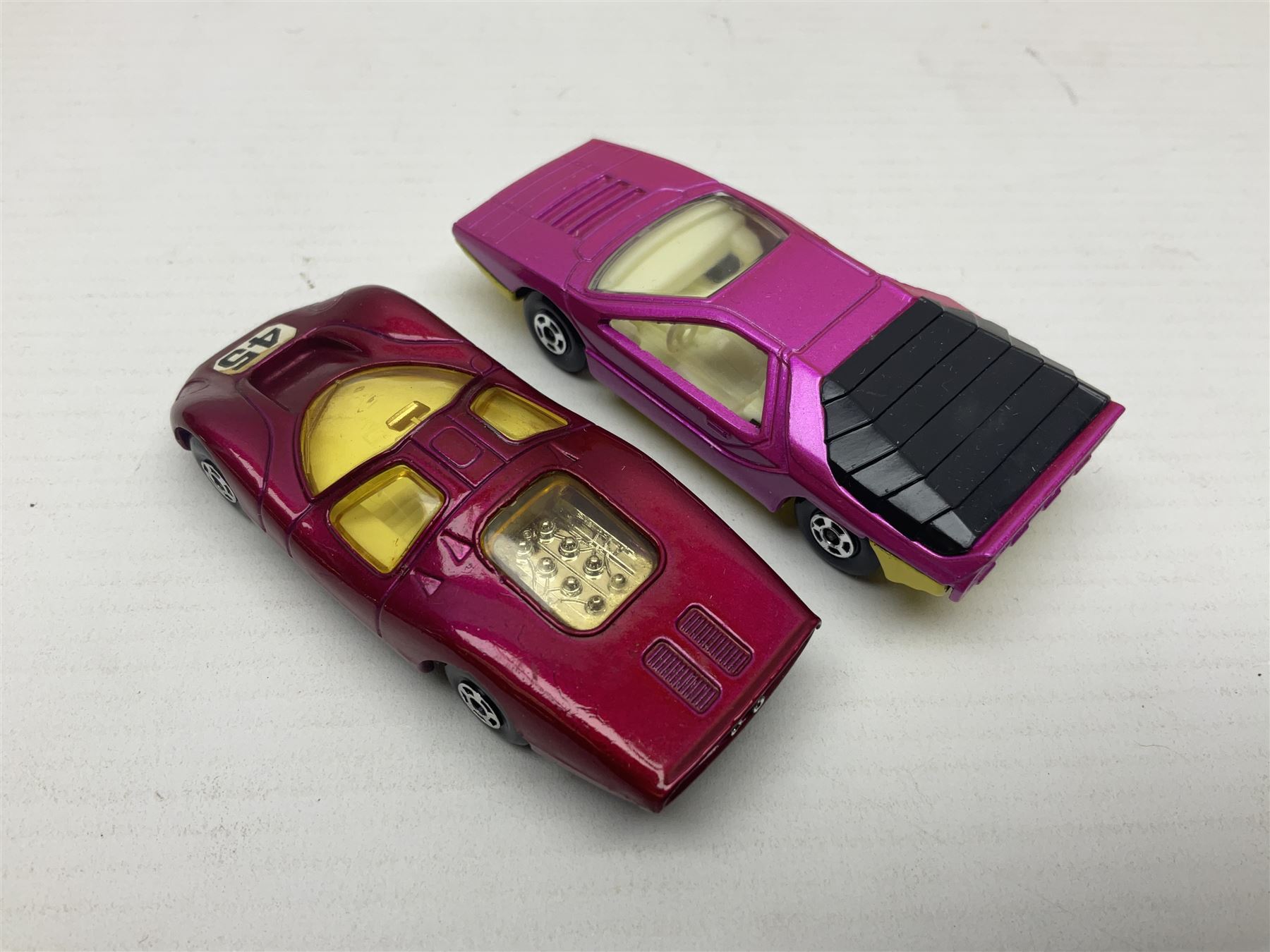 Matchbox 1-75 Series 'Superfast' ex-shop stock - eight models ccomprising 30d Beach Buggy, 41d Siva Spyder, 43d Dragon Wheels, 44d Boss Mustang, 45c Ford Group 6, 51d Citroen S.M., 52c Dodge Charger Mk.III and 75c Alfa Carabo in 39d Clipper box; all boxed (8)