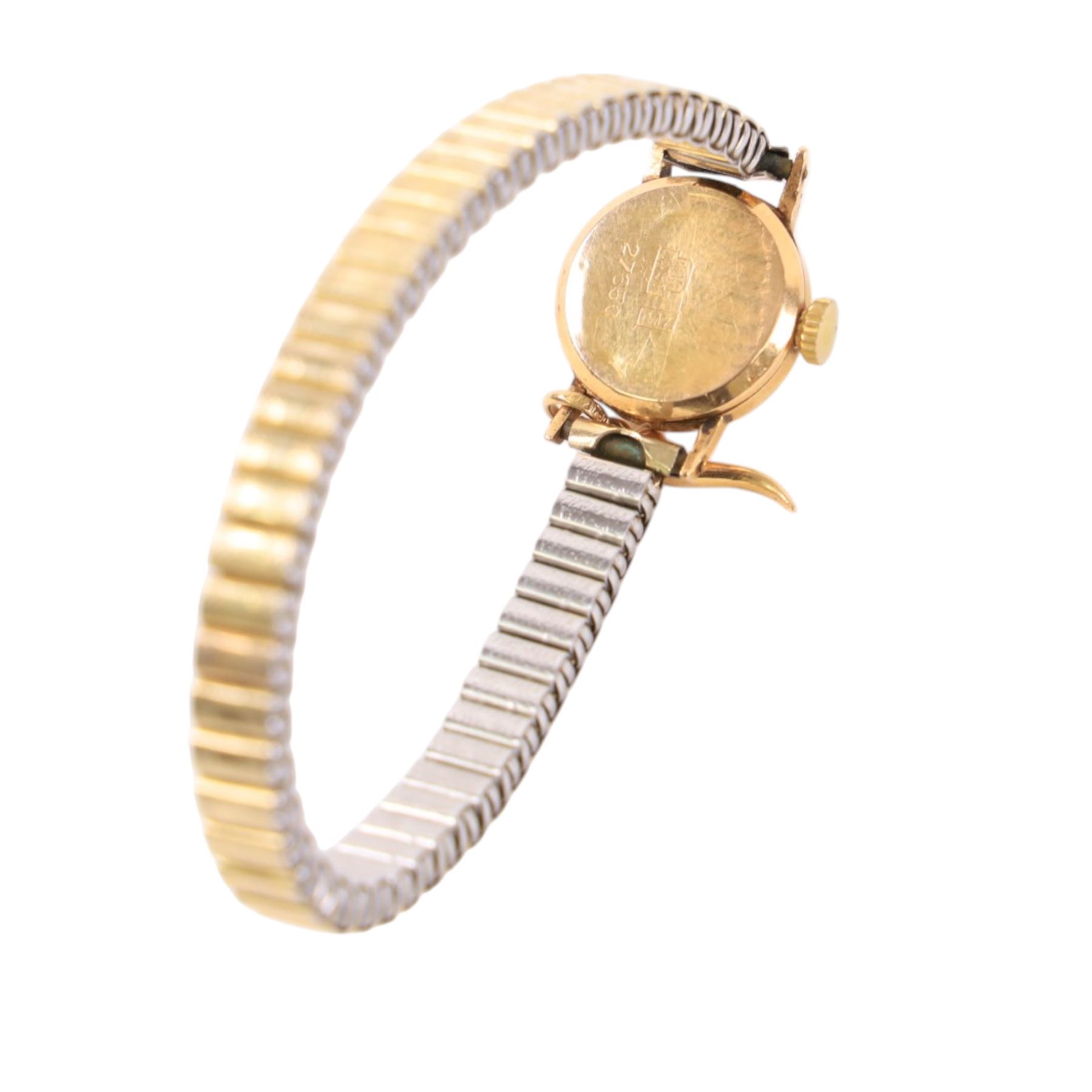 Veroni ladies 18ct gold manual wind wristwatch, stamped 750, on expanding gold-plated expanding strap, with 18ct gold Italian horn charm and an Aristo 9ct gold manual wind wristwatch, hallmarked, on expanding gold-plated bracelet
