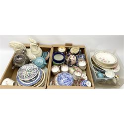Collections of ceramics including, studio pottery teapot, paragon cup and saucer, Spode's Italian  cup and saucer, Royal Doulton beefeater toby jug, Aynsley tea set of ten cups, saucers, side plates etc, three boxes. 
