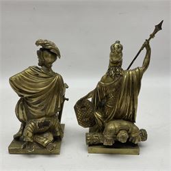 Pair brass grand tour style figures of Minerva and Mars, each on a square base, Minerva H18cm