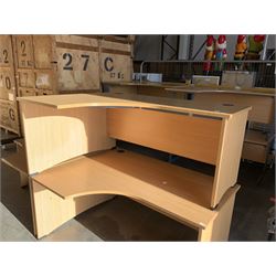 Two light oak left hand office desks and matching right hand office desk 120cm x 120cm (3) - THIS LOT IS TO BE COLLECTED BY APPOINTMENT FROM DUGGLEBY STORAGE, GREAT HILL, EASTFIELD, SCARBOROUGH, YO11 3TX