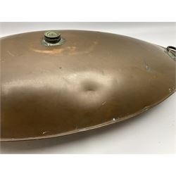 Victorian copper carriage foot warmer of flattened oval form with two carrying handles, L70cm