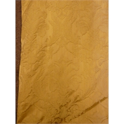  Pair thermal lined curtains, gold embossed floral pattern fabric, W340cm, D230cm  