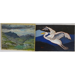  Collection of oils on board including Raking the Hay, signed E. D Johnson dated (19)'45, Bird in Flight, signed R. Brewer dated (19)'88 max 33cm x 59cm (qty)  