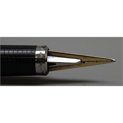  Writing Instruments - Nine Parker pens fountain pen with '18K' gold nib and matching, ballpoint pen, fineliner and Parker 180, cased, Parker 50, boxed, fountain pen with matching ballpoint and pencil and a fountain pen with '14K' gold nib (9)  