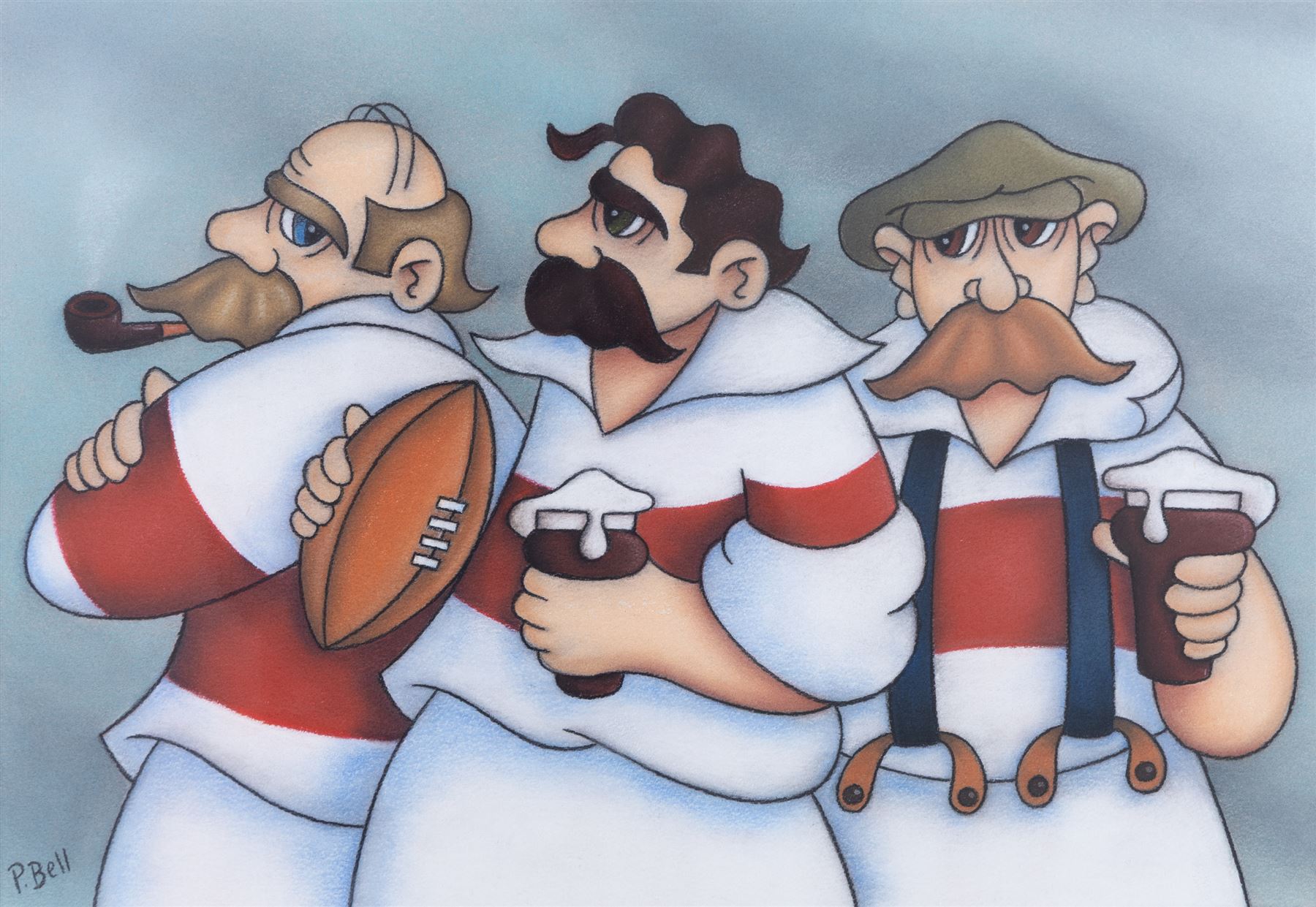Peter Bell (Hull Contemporary): Rugby Team After A Match, pastel signed 39cm x 56cm 