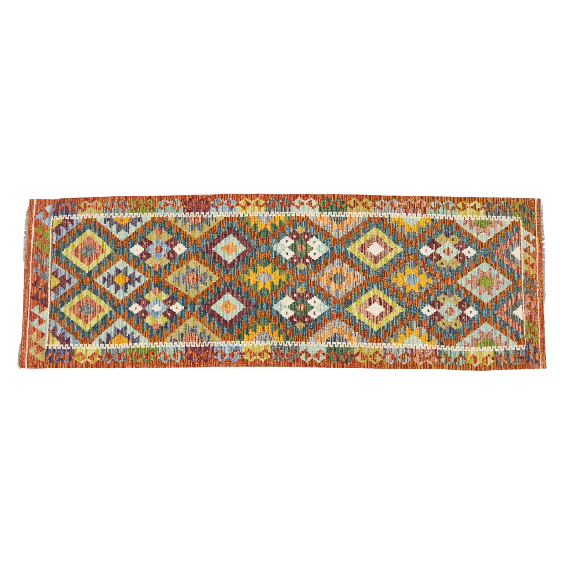 Two kilims, comprising a Chobi  flatweave Kilim runner, 239x81cm, and a Maimana flatweave kilim, 125x85cm 