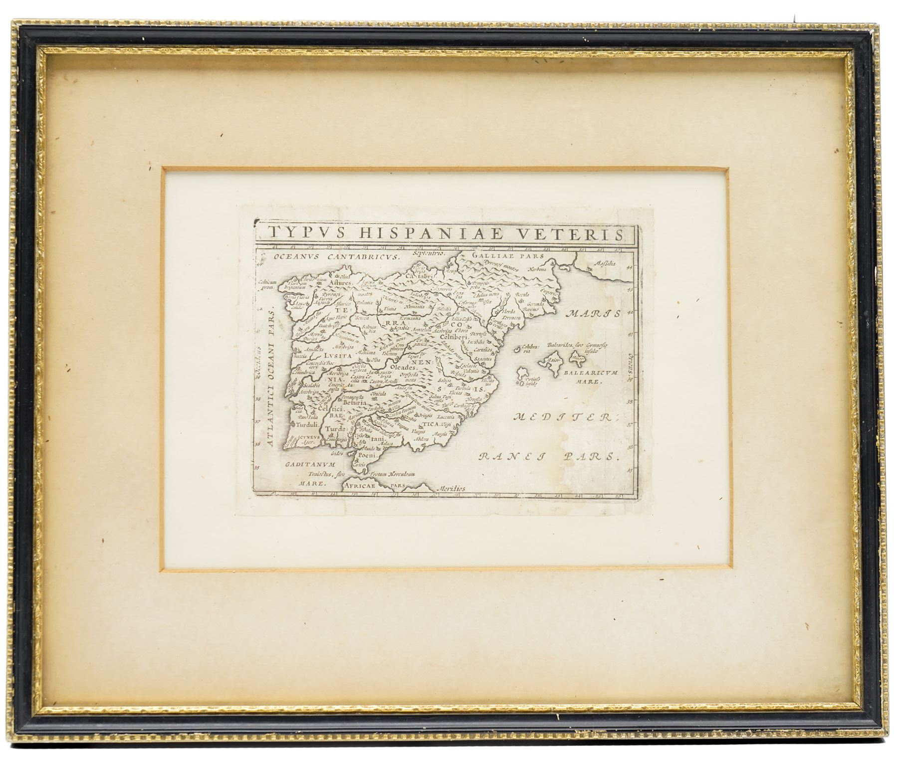 Joseph Justus Scaliger (Dutch 1540-1609 editor): 'Typus Hispaniae Veteris', 17th century engraved map uncoloured of ancient Spain and Portugal pub. Elzevir edition of 'Julius Caesar's Commentarii' c.1664, 10cm x 13cm
