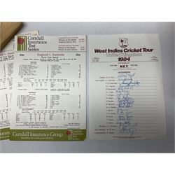 Cricket; 1984 The West Indies tour of the United Kingdom, the official autograph sheet with 19 original signatures of the touring side, including Clive Lloyd and Vivian Richards, together with The Hammond Autograph Extra Special cricket bat and another cricket bat  etc