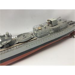 Model of the WWII K-Class Destroyer HMS Kelly, fitted with remote control equipment, untested (no controller), approximately L110cm