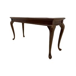 Georgian design mahogany console table, moulded rectangular top on shell carved cabriole supports