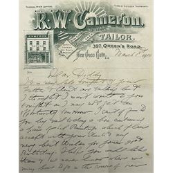 Alfred Augustus Glendening Snr. (British 1840-1921): Cattle and Sheep beside the River Dee, pair oils on board and canvas signed with monograms and dated '09, 19cm x 29cm (2)
Provenance: with original hand written letter of provenance from Uncle Bob (R W Cameron, Tailor of Queen's Road, London) gifting the pictures to his niece Diddy for her 21st Birthday dated March 1st 1910